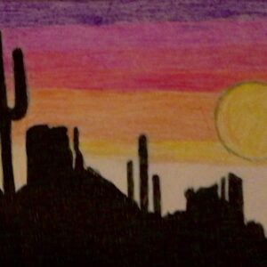Original Arizona Desert Fall Sunset GG - 8” x 11” Colored Pencil
