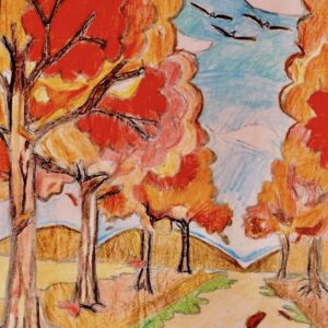 Original Autumn Maple Trees In Vermont GG - 8” x 11” Colored Pencil