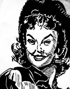 Original Old Actress GG - 8.5” x 11” Black & White Colored Pencil