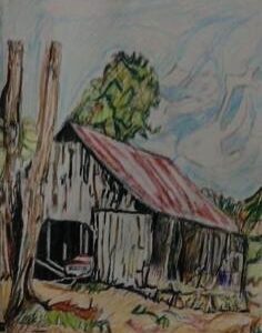 Original Old Minnesota Country Barn Scene In Autumn GG - 8” x 11” Colored Pencil