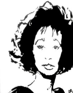 Original Singer Whitney Houston GG - 8” x 11” Black & White Painting