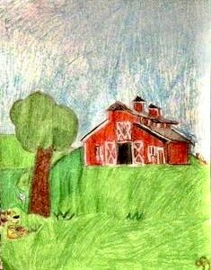 Original Country Old Barn Land With Tree GG - 8” x 11” Colored Pencil
