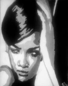 Original Singer Rihanna 2 GG - 8” x 11” Black & White Painting