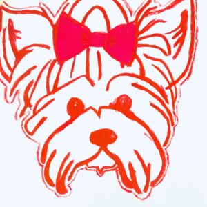 Original Cute Yorkie In Autumn Crimson GG - 8” x 11” Colored Pencil