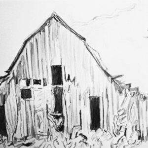 Original Old Barn Scene 6 GG - 9” x 12” Black & White Colored Pencil