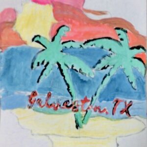 Original Galveston Beach With Palm Trees GG - 8” x 11” Painting