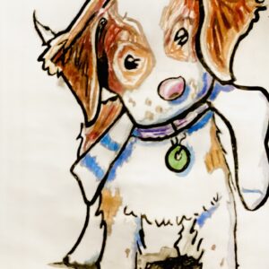 Original Cute Brittany Mix 4 GG - 9” x 12” Colored Pencil