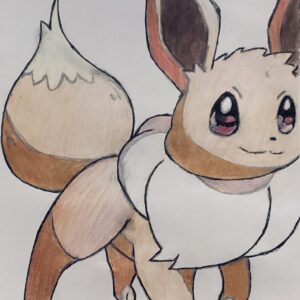 Original Cartoon Character Eevee GG - 9” x 12” Colored Pencil