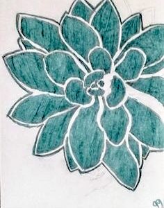 Original Dark Teal Succulent GG - 8” x 11” Colored Pencil