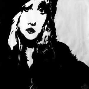 Original Fleetwood Mac Lead Singer Stevie Nicks GG - 9” x 12” Black & White Painting