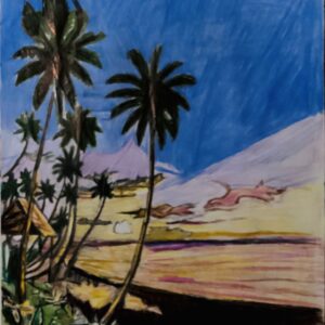 Original Autumn Sunset Destin FL View With Palm Trees Special GG - 9” x 12” Colored Pencil