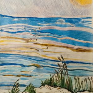 Original Pretty Hot & Humid June Summer Destin FL Beach With White Sand GG - 9” x 12” Colored Pencil