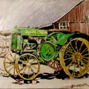 Original Country Autumn Kansas John Deere Tractor GG - 9” x 12” Colored Pencil