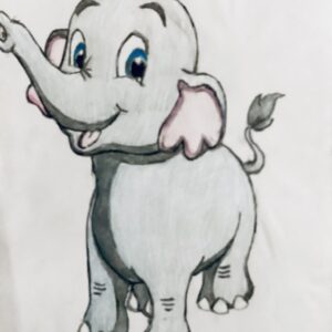 Original Cute Elephant With Girl Smiles & Praying GG - 8” x 11” Colored Pencil