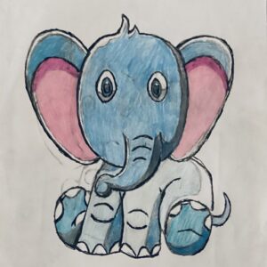 Original Cutie Adorable Elephant In Grace Spirit GG - 8” x 11” Colored Pencil