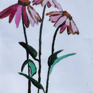 Original Autumn Echinacea Coneflowers GG - 9" x 12" Colored Pencil & Painting