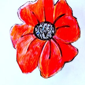 Original Autumn Red Poppy GG - 8" x 11" Colored Pencil