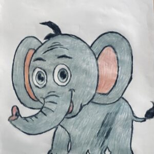 Original Special Cute Elephant GG - 9” x 12” Colored Pencil