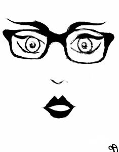 Original Old Lady With Glasses GG - 9” x 12” Black & White Colored Pencil