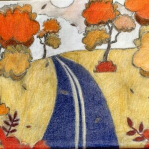 Original Boston Autumn Tree Scene GG - 9" x 12" Colored Pencil