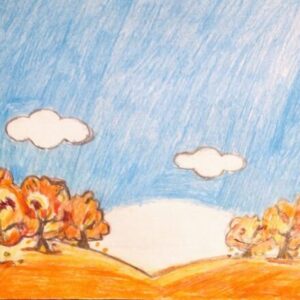 Original Colorado With In Autumn Trees On Hill & Clouds GG - 8" x 11" Colored Pencil