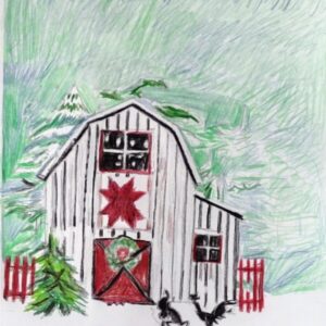 Original Christmas New Year Old Church With Snow & Birds GG - 9" x 12" Colored Pencil