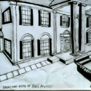 Original Home Of Elvis Presley Mansion In Graceland GG - 9" x 12" Black & White Charcoal