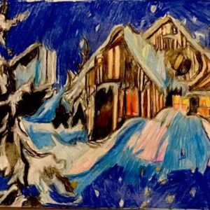 Original Christmas New Year Winterland Scene GG - 9" x 12" Colored Pencil