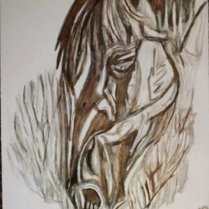 Original Special Horse Praising Smiling Spirit GG – 9″ x 12″ Colored Pencil