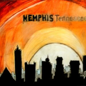 Original Autumn Sunset Of Memphis Tennessee Skyline GG - 9" x 12" Colored Pencil