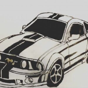Original Oldies Mustang GG - 9" x 12" Black & White Colored Pencil