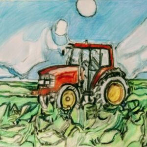 Original Autumn Nebraska John Deere Tractor GG - 9" x 12" Colored Pencil