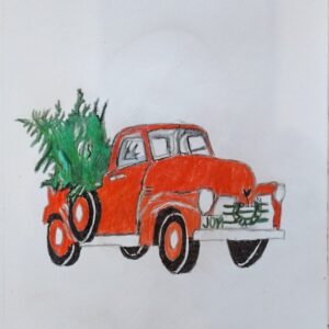Original Old Joy Christmas Pick Up Truck GG - 12" x 9" Colored Pencil