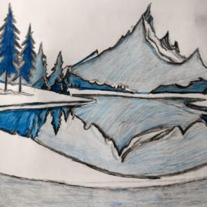 Original Breckenridge Colorado Winter Mountain With Evergreens Landscape GG - 9" x 12" Colored Pencil