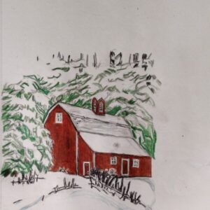 Original Old Winterland Snow Barn In North Tennessee GG - 12" x 9" Colored Pencil