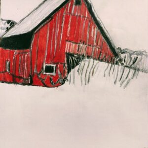 Original North Nebraska Winter Barn Landscape With Snow GG - 9" x 12" Colored Pencil
