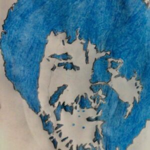 Original Artist Bob Ross In Blue GG - 8" x 11" Colored Pencil