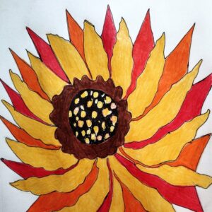 Original Autumn Sunflower GG - 9" x 12" Colored Pencil
