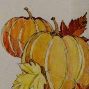 Original Autumn Pumpkin Patch With Leaves GG - 8” x 11” Colored Pencil
