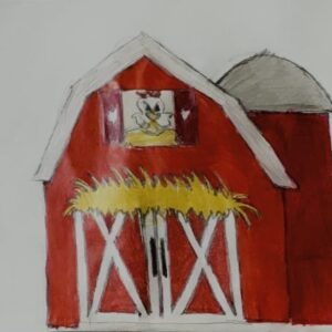Original Country Old Autumn Fall Barn 29 GG - 9” x 12” Colored Pencil