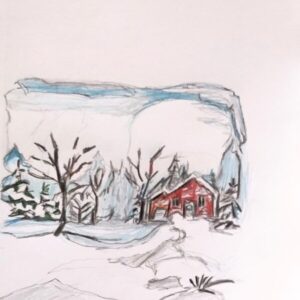 Original Old Barn Winter land Barn In Snow & Tress GG - 12” x 9” Colored Pencil