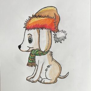 Original Cute Winter Show Dog 2 GG - 8" x 11" Colored Pencil