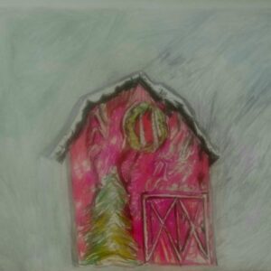 Original Holiday Christmas New Years Decor Barn Art GG - 8” x 11” Colored Pencil