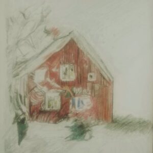 Original Christmas New Year Holiday Barn Decor Art 4 GG - 9” x 12” Colored Pencil
