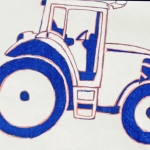 Original Blue & Red John Deere Tractor Special - 8" x 11" Colored Pencil & Art Ink