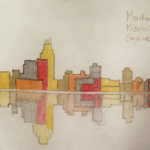 Original Autumn Colored Meridian Mississippi City Skyline GG - 8" x 11" Colored Pencil