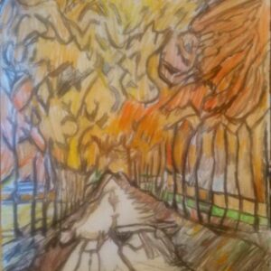 Original Autumn Old Forest Scene GG - 8” x 11” Colored Pencil