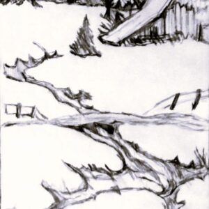 Original Old Minnesota Barn Scene With Snow & Trees GG - 9" x 12" Black & White Pencil