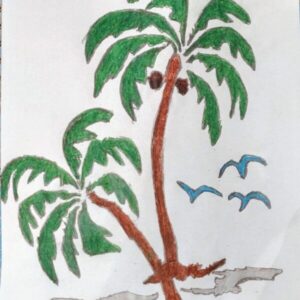 Original Miami Palm Trees & Blue Sea Gulls GG - 8.5” x 11” Colored Pencil