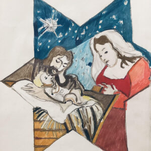 Original Jesus Being Born On An Important Day Of Christmas GG - 9" x 12" Colored Pencil